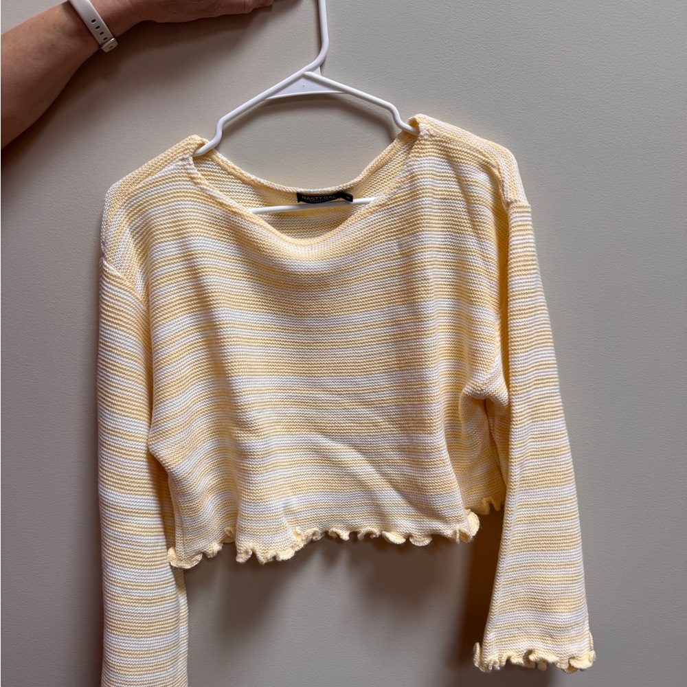 Nasty Gal Yellow and White Striped Crop Top